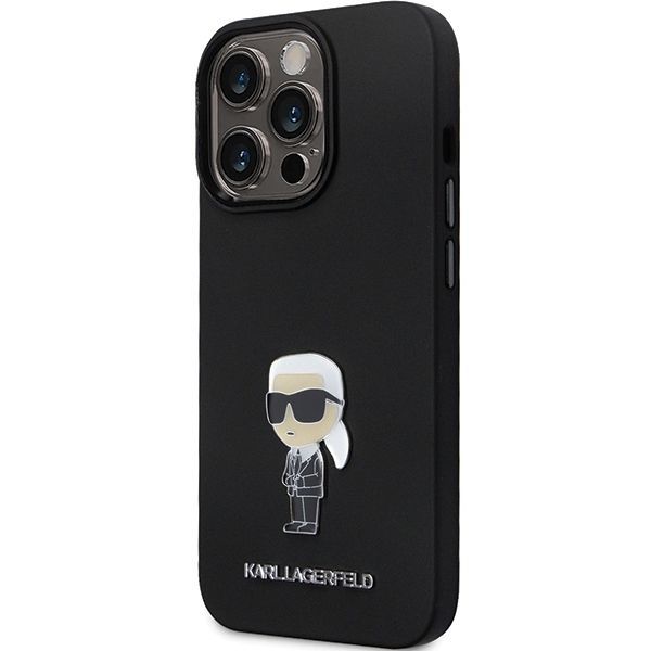 Aizmugurējais vāciņš Karl Lagerfeld Karl Lagerfeld KLHCP14XSMHKNPK case for iPhone 14 Pro Max 6.7" - black Silicone Ikonik Metal Pin
