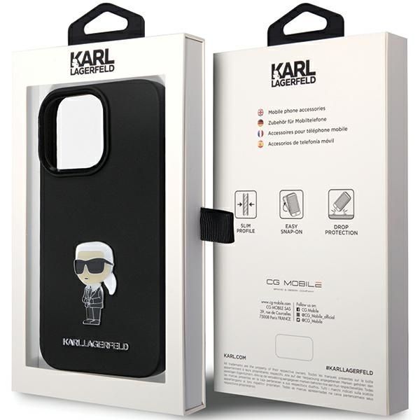 Aizmugurējais vāciņš Karl Lagerfeld Karl Lagerfeld KLHCP14XSMHKNPK case for iPhone 14 Pro Max 6.7" - black Silicone Ikonik Metal Pin