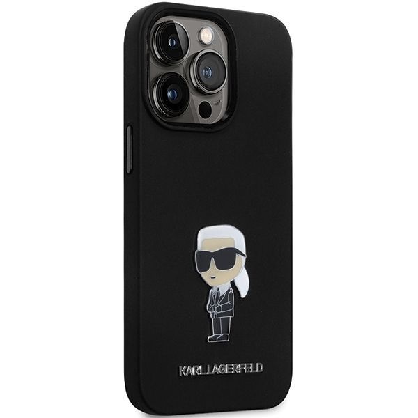 Aizmugurējais vāciņš Karl Lagerfeld Karl Lagerfeld KLHCP14XSMHKNPK case for iPhone 14 Pro Max 6.7" - black Silicone Ikonik Metal Pin