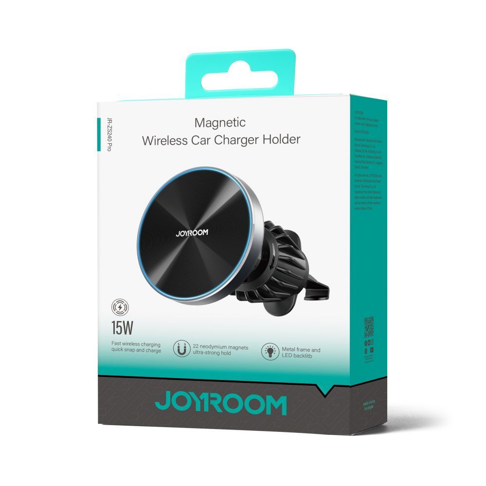 Kaabel Joyroom Joyroom magnetic car holder 15W wireless charger for air vent black (JR-ZS240 Pro)