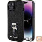 Back panel cover Karl Lagerfeld  Karl Lagerfeld Fixed Glitter Ikonik Logo Metal Pin case for iPhone 15 - black 