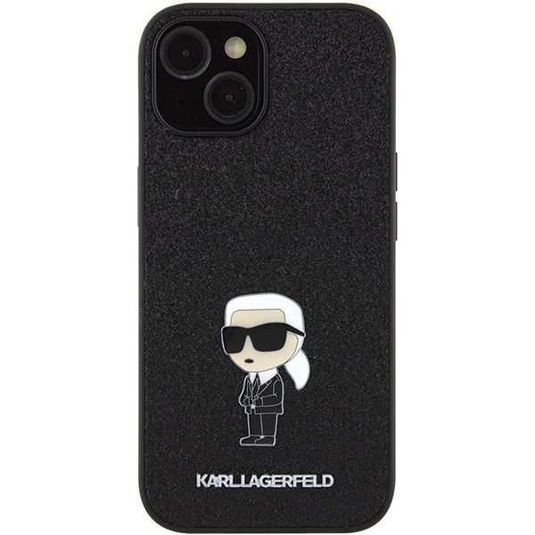 Back panel cover Karl Lagerfeld Karl Lagerfeld Fixed Glitter Ikonik Logo Metal Pin case for iPhone 15 - black