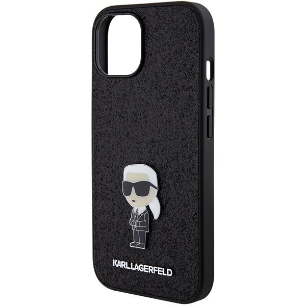 Back panel cover Karl Lagerfeld Karl Lagerfeld Fixed Glitter Ikonik Logo Metal Pin case for iPhone 15 - black