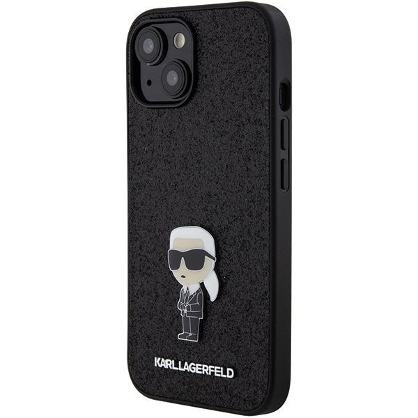 Back panel cover Karl Lagerfeld Karl Lagerfeld Fixed Glitter Ikonik Logo Metal Pin case for iPhone 15 - black