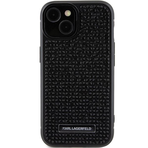 Aizmugurējais vāciņš Karl Lagerfeld Karl Lagerfeld Rhinestone Logo Metal Plate case for iPhone 15 - black