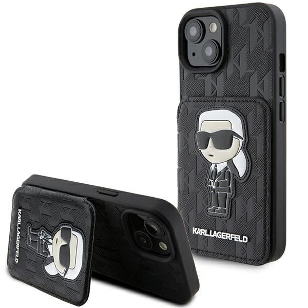 Tagakaaned Karl Lagerfeld Karl Lagerfeld Saffiano Cardslots and Stand Monogram Ikonik Patch case for iPhone 15 - black
