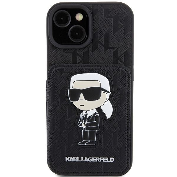 Tagakaaned Karl Lagerfeld Karl Lagerfeld Saffiano Cardslots and Stand Monogram Ikonik Patch case for iPhone 15 - black