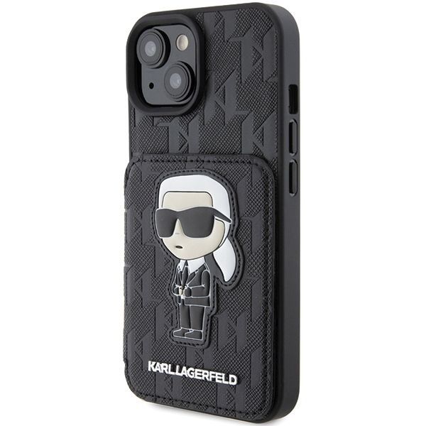 Tagakaaned Karl Lagerfeld Karl Lagerfeld Saffiano Cardslots and Stand Monogram Ikonik Patch case for iPhone 15 - black