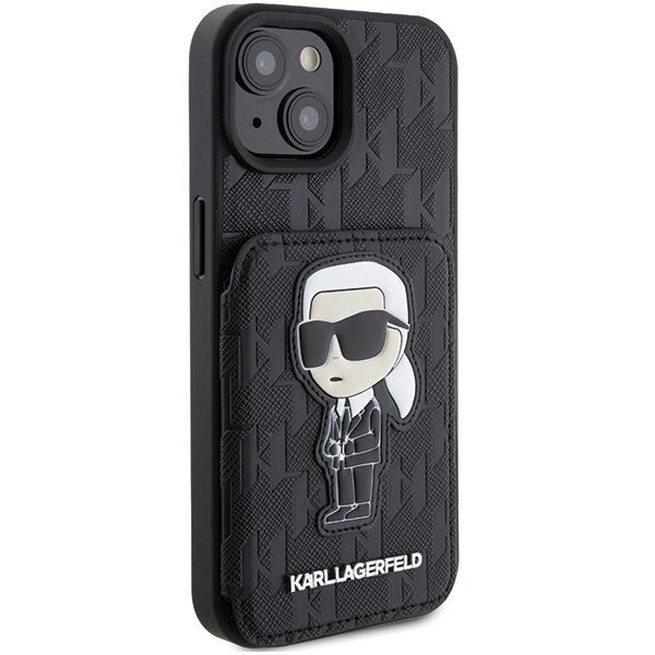 Tagakaaned Karl Lagerfeld Karl Lagerfeld Saffiano Cardslots and Stand Monogram Ikonik Patch case for iPhone 15 - black