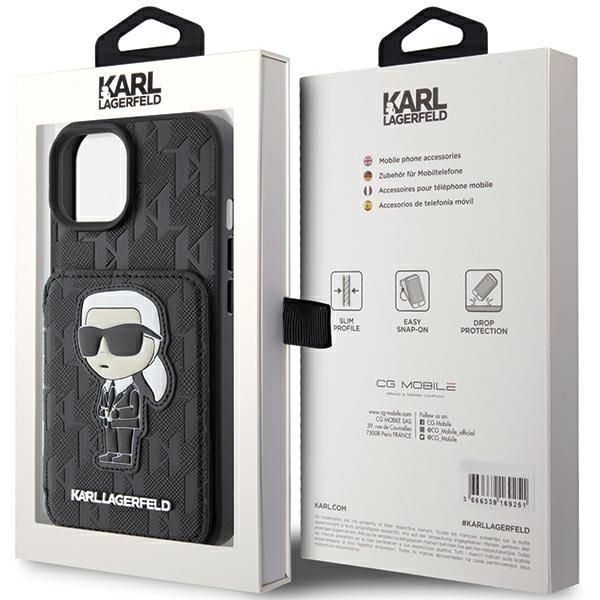 Tagakaaned Karl Lagerfeld Karl Lagerfeld Saffiano Cardslots and Stand Monogram Ikonik Patch case for iPhone 15 - black