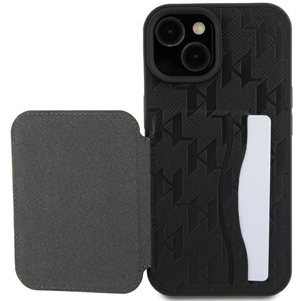 Tagakaaned Karl Lagerfeld Karl Lagerfeld Saffiano Cardslots and Stand Monogram Ikonik Patch case for iPhone 15 - black