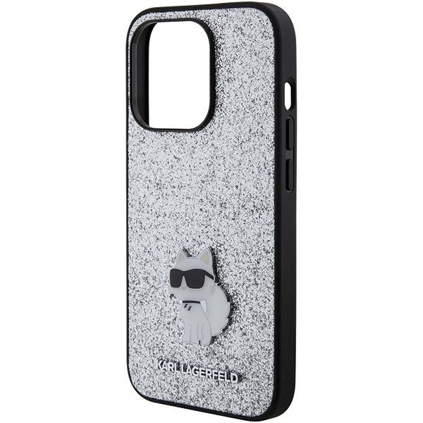 Back panel cover Karl Lagerfeld Karl Lagerfeld Fixed Glitter Choupette Logo Metal Pin Case for iPhone 15 Pro Max - Silver