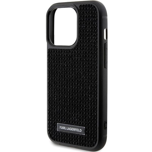 Tagakaaned Karl Lagerfeld Karl Lagerfeld Rhinestone Logo Metal Plate case for iPhone 15 Pro Max - black