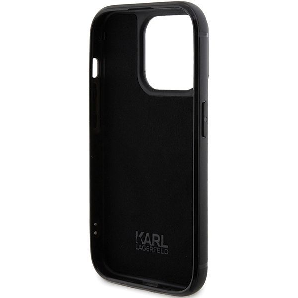 Tagakaaned Karl Lagerfeld Karl Lagerfeld Rhinestone Logo Metal Plate case for iPhone 15 Pro Max - black
