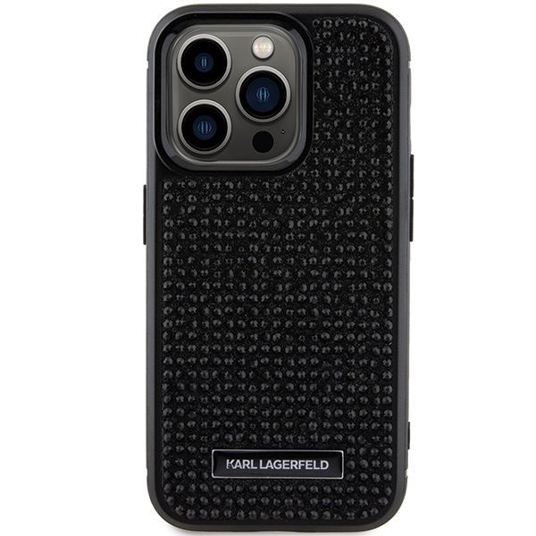 Tagakaaned Karl Lagerfeld Karl Lagerfeld Rhinestone Logo Metal Plate case for iPhone 15 Pro Max - black