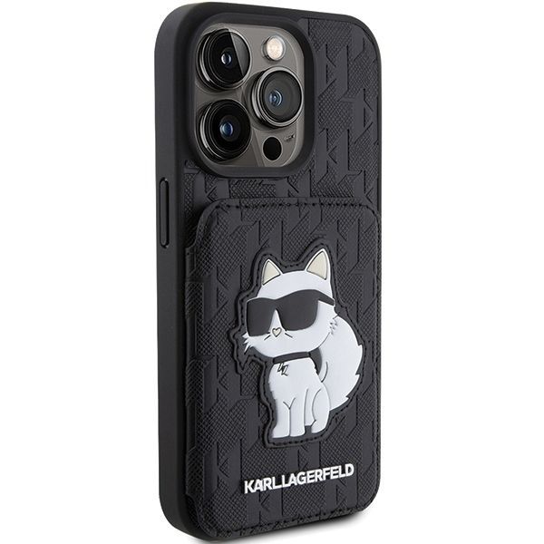 Tagakaaned Karl Lagerfeld Karl Lagerfeld Saffiano Cardslots and Stand Monogram Choupette Case for iPhone 15 Pro Max - Black