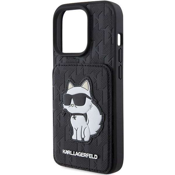 Tagakaaned Karl Lagerfeld Karl Lagerfeld Saffiano Cardslots and Stand Monogram Choupette Case for iPhone 15 Pro Max - Black
