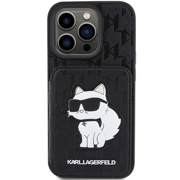 Tagakaaned Karl Lagerfeld Karl Lagerfeld Saffiano Cardslots and Stand Monogram Choupette Case for iPhone 15 Pro Max - Black