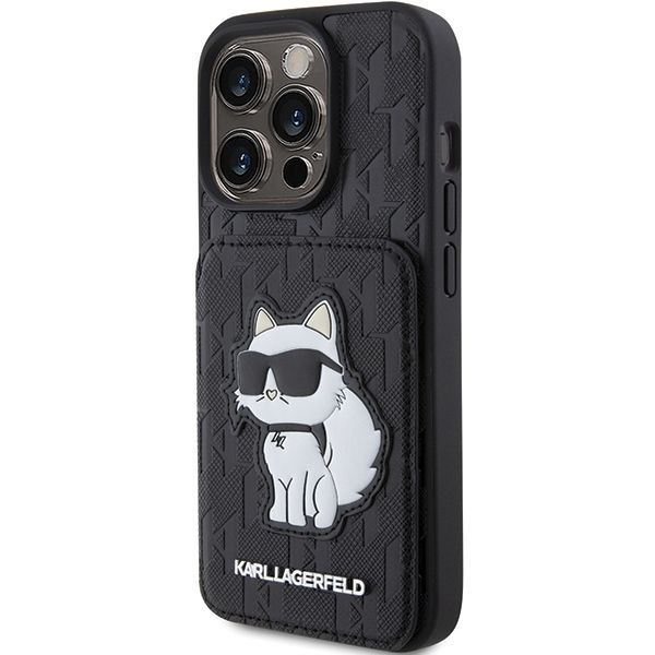 Tagakaaned Karl Lagerfeld Karl Lagerfeld Saffiano Cardslots and Stand Monogram Choupette Case for iPhone 15 Pro Max - Black