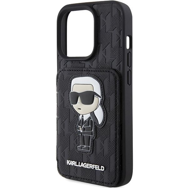 Tagakaaned Karl Lagerfeld Karl Lagerfeld Saffiano Cardslots and Stand Monogram Ikonik Patch case for iPhone 15 Pro Max - black