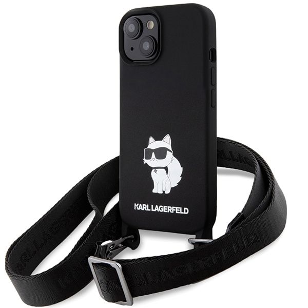 Aizmugurējais vāciņš Karl Lagerfeld Karl Lagerfeld KLHCP15SSCBSCNK iPhone 15 6.1" hardcase black/black Crossbody Silicone Choupette