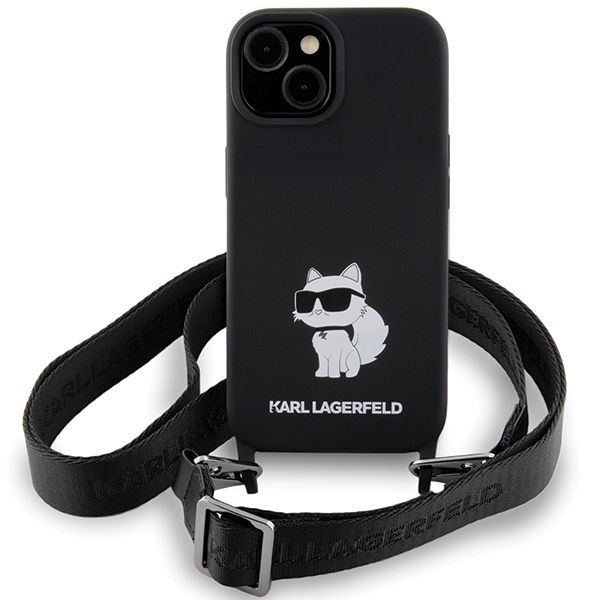 Aizmugurējais vāciņš Karl Lagerfeld Karl Lagerfeld KLHCP15SSCBSCNK iPhone 15 6.1" hardcase black/black Crossbody Silicone Choupette
