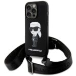 Back panel cover Karl Lagerfeld  Karl Lagerfeld KLHCP15XSCBSKNK iPhone 15 Pro Max 6.7" hardcase black/black Crossbody Silicone Ikonik 