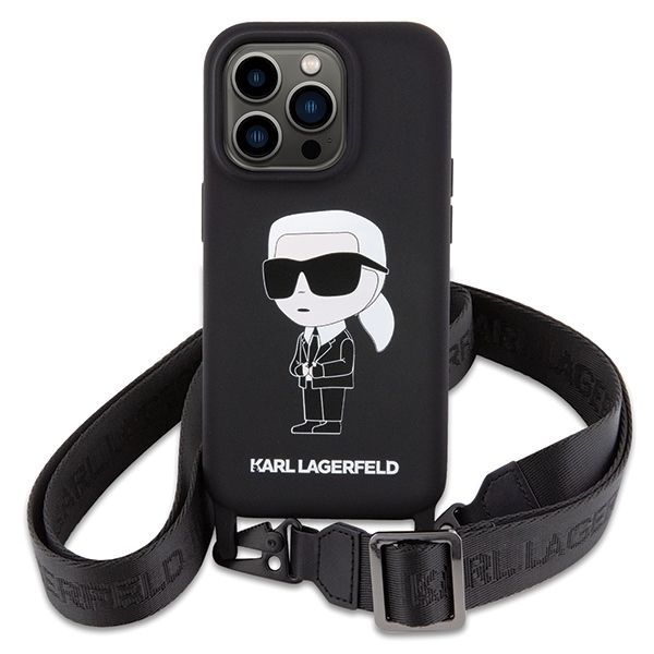 Aizmugurējais vāciņš Karl Lagerfeld Karl Lagerfeld KLHCP15XSCBSKNK iPhone 15 Pro Max 6.7" hardcase black/black Crossbody Silicone Ikonik