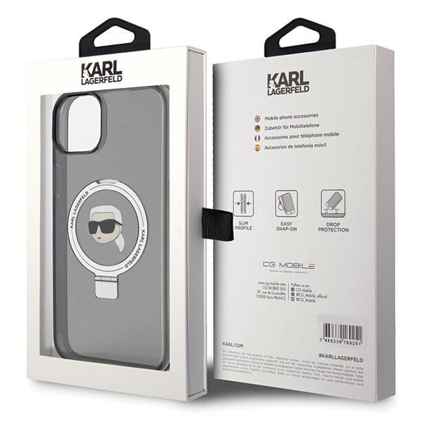 Nugarėlės dėklai Karl Lagerfeld Karl Lagerfeld KLHMP15SHMRSKHK iPhone 15 6.1" black/black hardcase Ring Stand Karl Head MagSafe