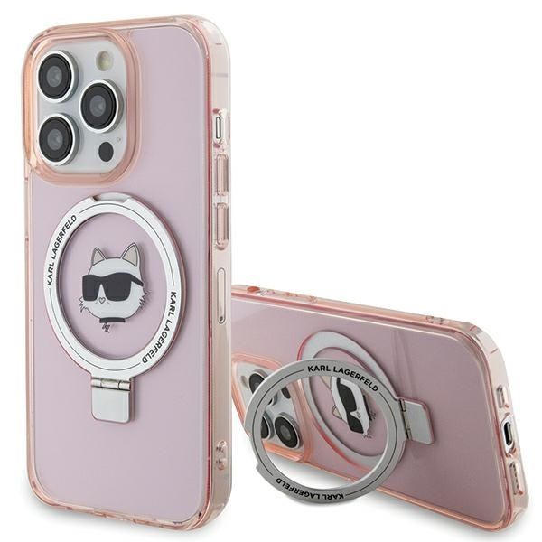 Aizmugurējais vāciņš Karl Lagerfeld Karl Lagerfeld KLHMP15XHMRSCHP iPhone 15 Pro Max 6.7" pink/pink hardcase Ring Stand Choupette Head MagSafe