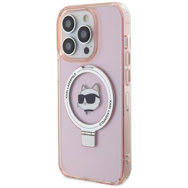 Aizmugurējais vāciņš Karl Lagerfeld Karl Lagerfeld KLHMP15XHMRSCHP iPhone 15 Pro Max 6.7" pink/pink hardcase Ring Stand Choupette Head MagSafe