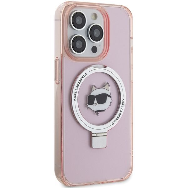 Aizmugurējais vāciņš Karl Lagerfeld Karl Lagerfeld KLHMP15XHMRSCHP iPhone 15 Pro Max 6.7" pink/pink hardcase Ring Stand Choupette Head MagSafe