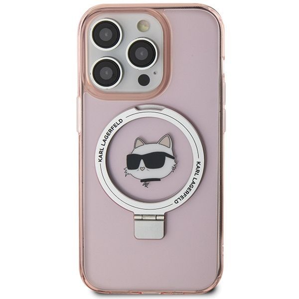 Aizmugurējais vāciņš Karl Lagerfeld Karl Lagerfeld KLHMP15XHMRSCHP iPhone 15 Pro Max 6.7" pink/pink hardcase Ring Stand Choupette Head MagSafe