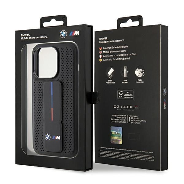 Back panel cover BMW BMW Grip Stand Smooth & Perforated case for iPhone 15 Pro Max - black