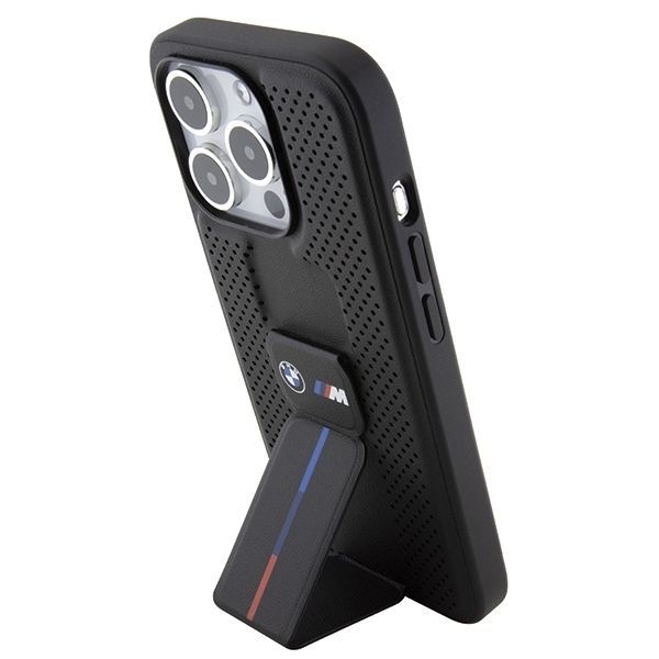 Back panel cover BMW BMW Grip Stand Smooth & Perforated case for iPhone 15 Pro Max - black