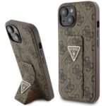 Back panel cover Guess  Guess Grip Stand 4G Triangle Strass case for iPhone 15 - brown 