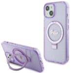 Tagakaaned Guess  Guess Ring Stand Script Glitter MagSafe case for iPhone 15 Plus / 14 Plus - purple 