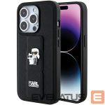 Back panel cover Karl Lagerfeld  Karl Lagerfeld Gripstand Saffiano Karl&Choupette Pins case for iPhone 15 Pro - black 