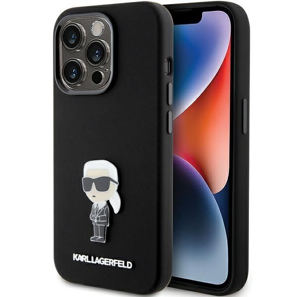 Nugarėlės dėklai Karl Lagerfeld Karl Lagerfeld Silicone Ikonik Metal Pin case for iPhone 15 Pro - black