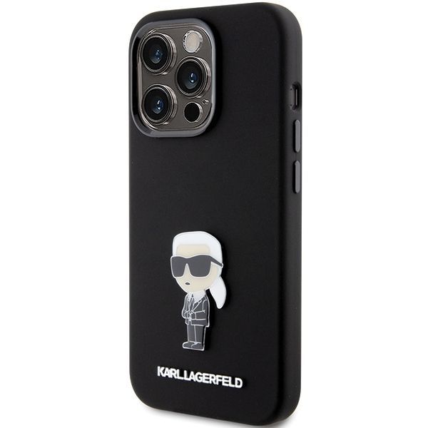 Nugarėlės dėklai Karl Lagerfeld Karl Lagerfeld Silicone Ikonik Metal Pin case for iPhone 15 Pro - black