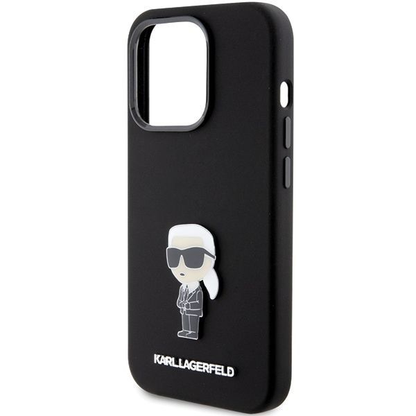 Nugarėlės dėklai Karl Lagerfeld Karl Lagerfeld Silicone Ikonik Metal Pin case for iPhone 15 Pro - black