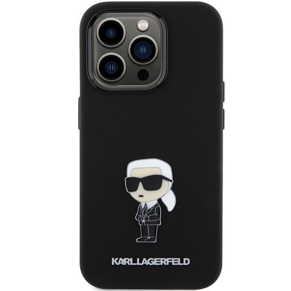 Nugarėlės dėklai Karl Lagerfeld Karl Lagerfeld Silicone Ikonik Metal Pin case for iPhone 15 Pro - black