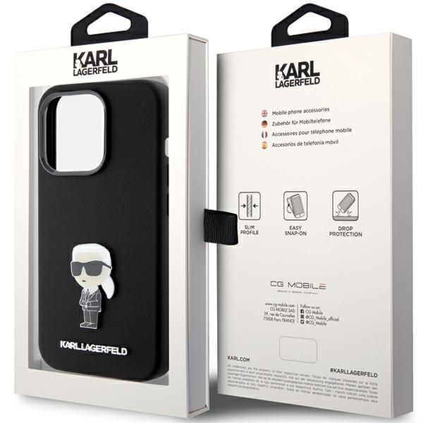 Nugarėlės dėklai Karl Lagerfeld Karl Lagerfeld Silicone Ikonik Metal Pin case for iPhone 15 Pro - black