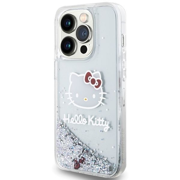 Aizmugurējais vāciņš Hello Kitty Hello Kitty Liquid Glitter Charms Kitty Head case for iPhone 14 Pro - silver