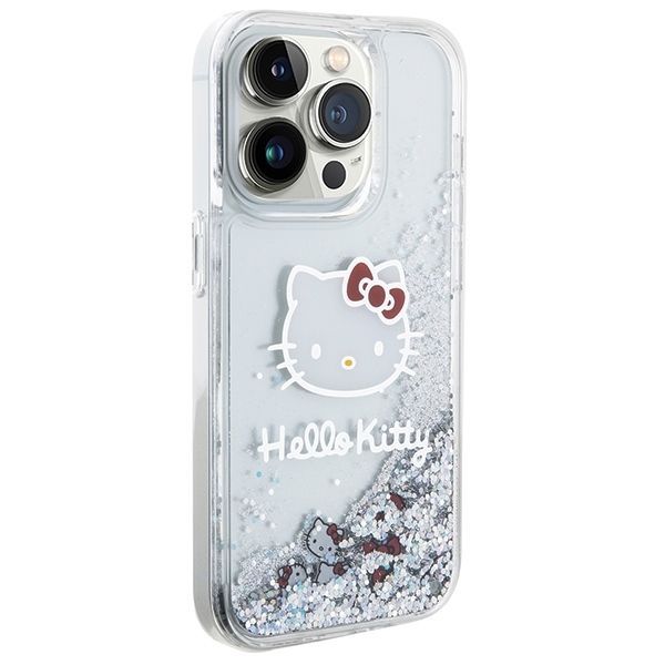 Aizmugurējais vāciņš Hello Kitty Hello Kitty Liquid Glitter Charms Kitty Head case for iPhone 14 Pro - silver