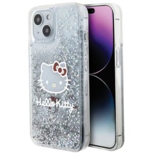 Aizmugurējais vāciņš Hello Kitty  Hello Kitty Liquid Glitter Charms Kitty Head case for iPhone 14 - silver 