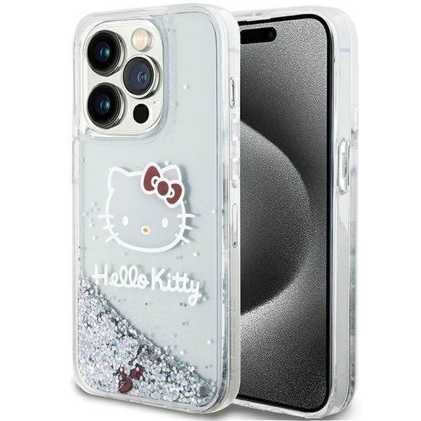 Aizmugurējais vāciņš Hello Kitty Hello Kitty Liquid Glitter Charms Kitty Head case for iPhone 14 Pro Max - silver