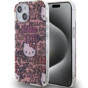 Aizmugurējais vāciņš Hello Kitty  Hello Kitty IML Tags Graffiti case for iPhone 15 - pink 