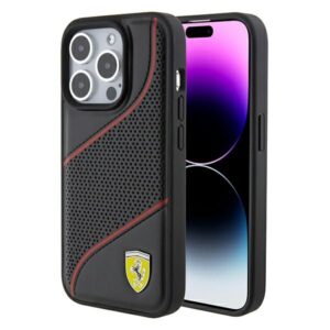 Aizmugurējais vāciņš Ferrari  Ferrari Perforated Waves Metal Logo case for iPhone 15 Pro - black
