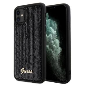 Nugarėlės dėklai Guess  Guess Sequin Script Metal case for iPhone 11 / Xr - black 